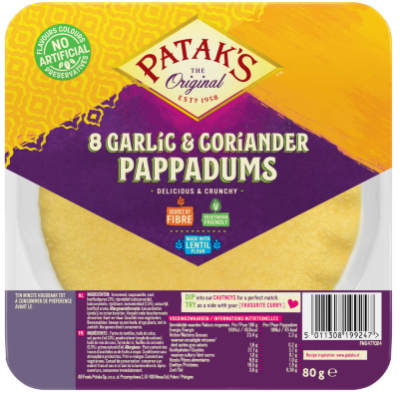 Buy onlinePatak's | Pappadums | Garlic | Coriander 80g from PATAK'S